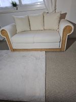 Sofa mit Rattaneinsatz, Beige gepolstert / Micasa-Neuwertig