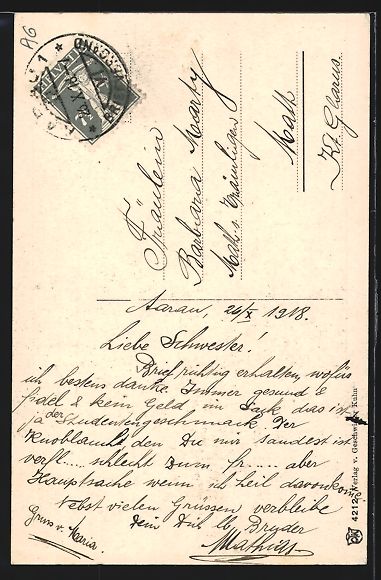 Cartoline postali: AK Bünzen, Kirche mit Bäumen, 1918 – Usato da Berlin venduto da bartko-reher 1