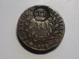 Maria II, Carimbo G.C.P Sobre Pataco (40 Réis) 1847, Bronze.