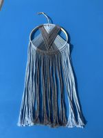 Makramee Wandbehang Boho Deko, hellblau/grau, Ø 20cm
