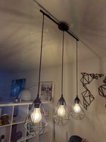 Hanging lamp 3-light black wire cage like