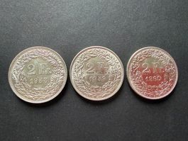 2 Fr. Silbermünzen 1958, 1959, 1960 - sehr guter Zustand
