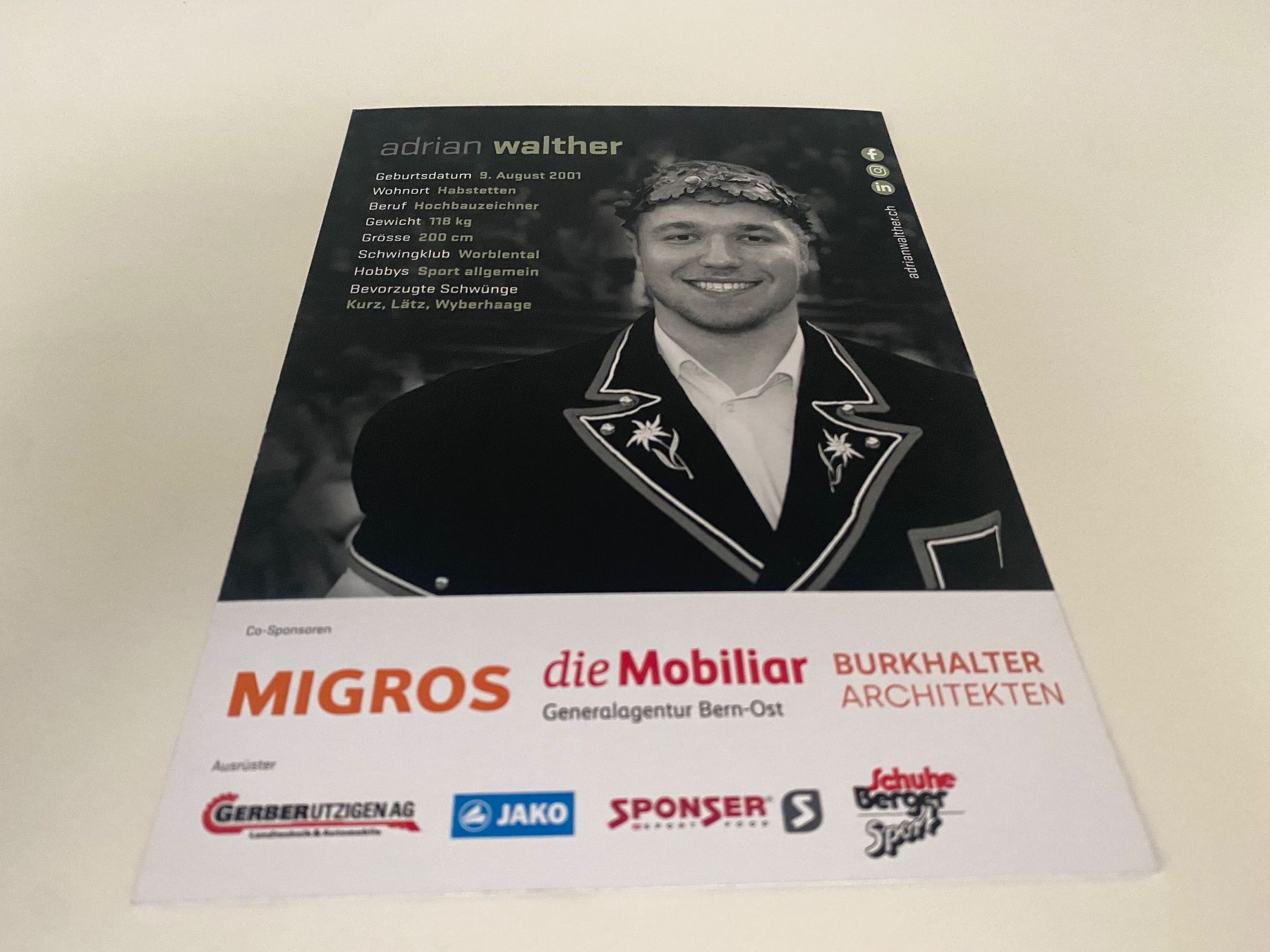 Autografi: Adrian Walther Autogrammkarte - Schwingen – Usato da Hergiswil LU venduto da FcMalkov 1