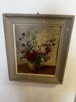 Vintage floral still life oil painting framed
