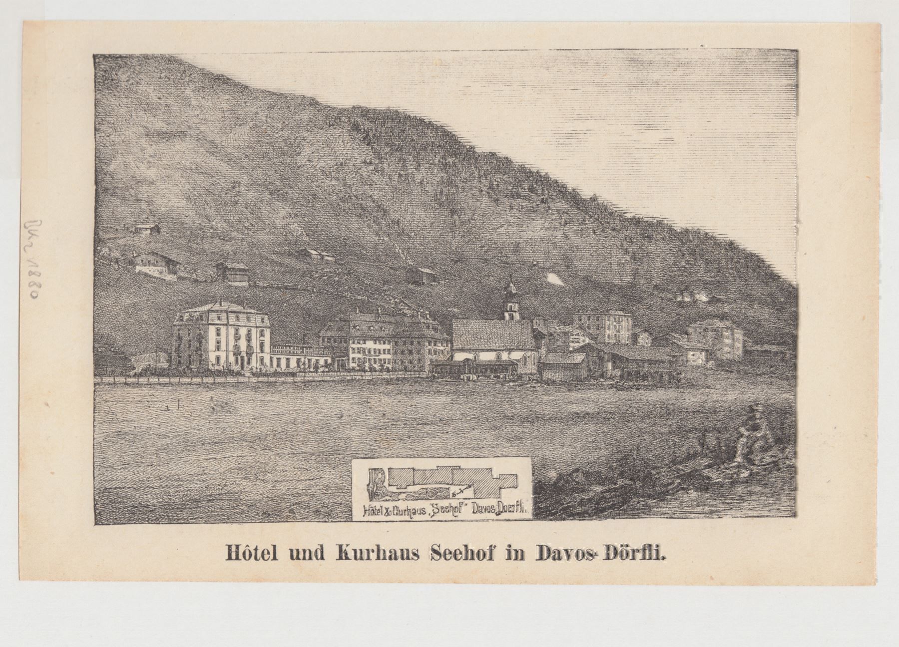 Foto & Immagini: DAVOS-DÖRFLI, FEDERLITHOGRAPHIE 1880 – Antico da Grüningen venduto da Kartensammler 2