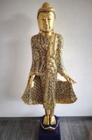 Grosse Thai Buddha Holz Figur stehend 167cm vergolden
