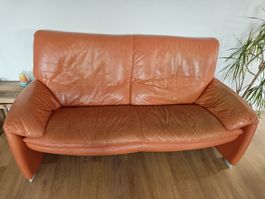 Leolux 2-Sitzer Ledersofa in Orange 🧡