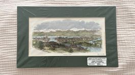 Antike handkolorierte ZÜRICH Panorama Lithographie 1842
