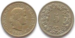 Schweiz EIDGENOSSENSCHAFT 5 Rappen 1883 Ku-Ni vz