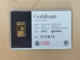 1g UBS, Feingold 999.9, Sammler invest Goldbarren