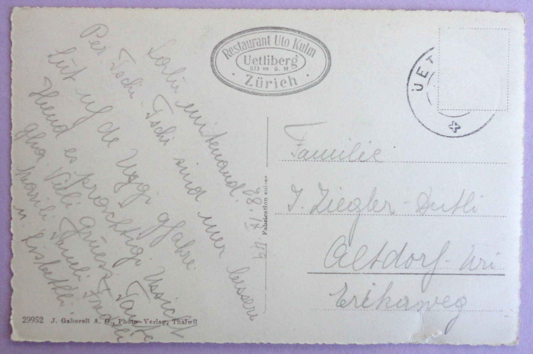 Cartoline postali: Berghaus Uto-Kulm Uetliberg 873 m – Difettoso da Fétigny venduto da Billy2miny 1