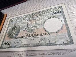 500 Dinara Jugoslawien 1935 guter Zustand