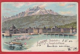 LUZERN, BAHNHOF UND SCHIFFLÄNDE, STEINMANN LITHO, 1902