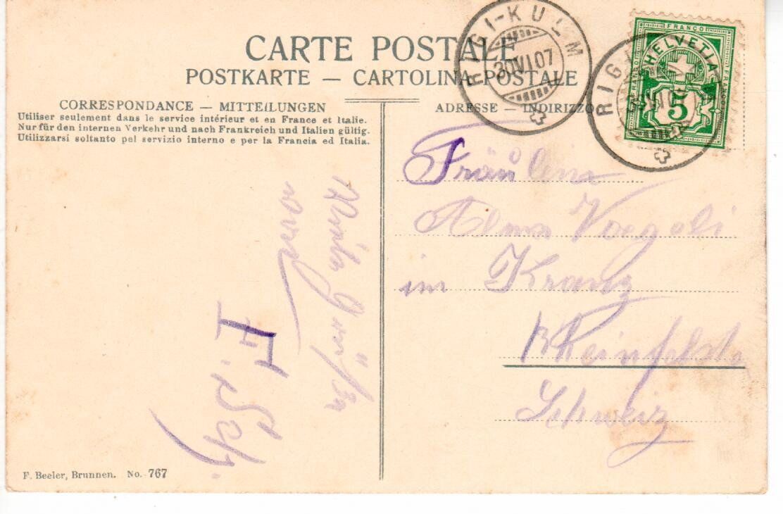 Cartoline postali: Rigi 1907 – Usato da Wolhusen venduto da Curver9 1