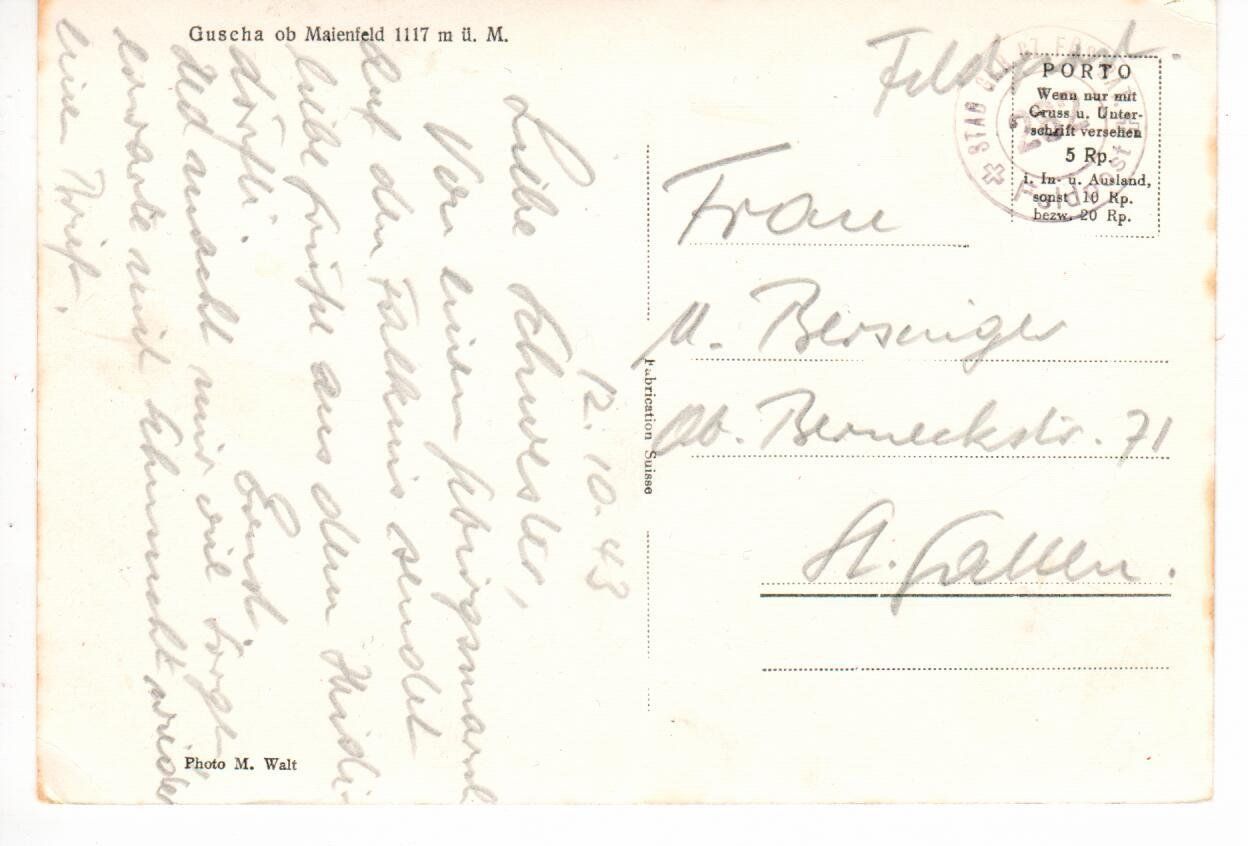 Cartoline postali: Guscha ob Maienfeld 1943 – Usato da Wolhusen venduto da Curver9 1