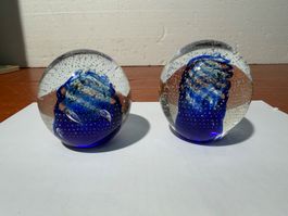 Glass paperweights blue spiral design set of 2