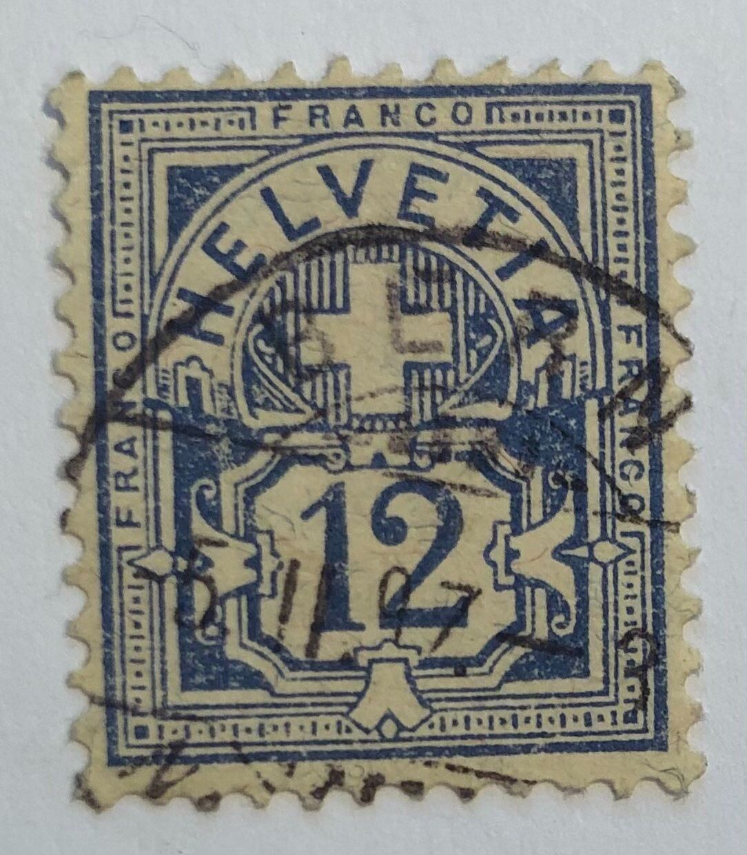 Tutti i francobolli: Briefmarke - Eidg. Kreuz 12 Rp. blau – Usato da Zürich venduto da T_H_O_M_A_S