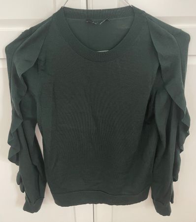 COS 100% Wolle Petrolgrün Volant Ärmel Pullover