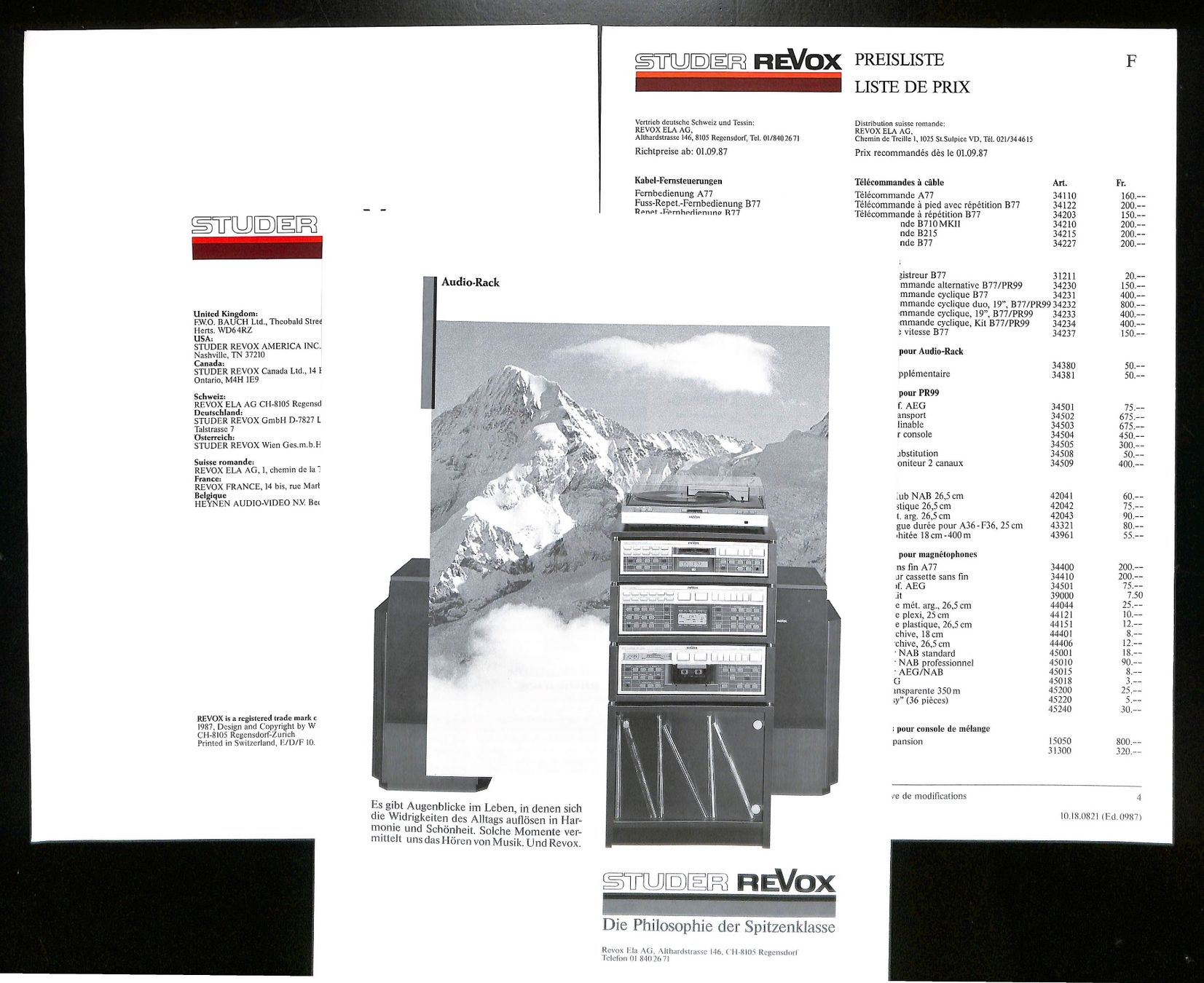 Revox Dokumente: Prospekte STUDER REVOX B242, B226 + Preisliste 1987 – Gebraucht aus Zürich von Nobs1 1