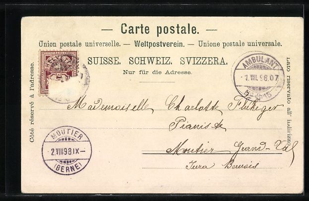 Cartoline postali: Mondschein-AK Thun, Panorama, 1898 – Usato da Berlin venduto da bartko-reher 1