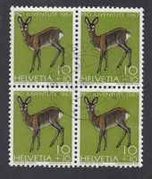 Timbres suisses 1967 - Pro Juventute - Bloc de 4 oblitérés