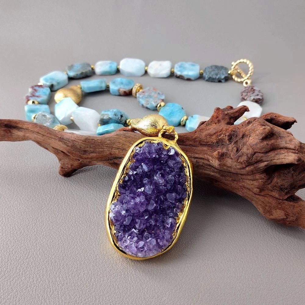 Catenine: Mina Druzy Amethyst Larimar Kette Echt Collier Améthyste – Nuovo (secondo la descrizione) da Prilly venduto da ilyria73 5