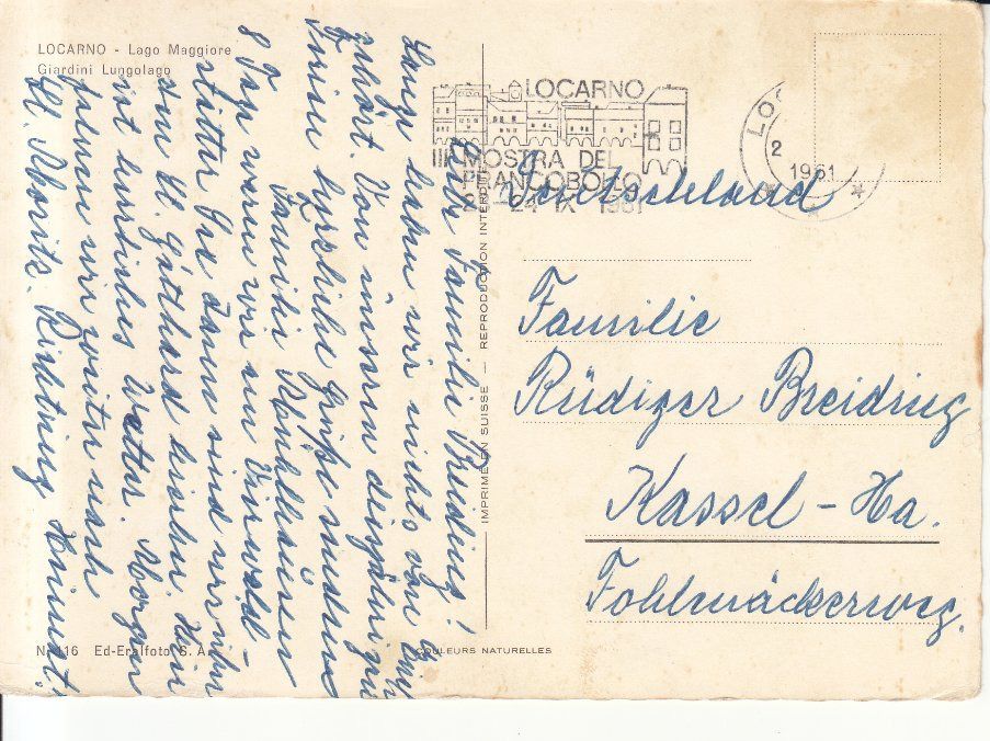 Cartoline postali: Locarno 1961 – Usato da Bürglen TG venduto da StampGraf 1