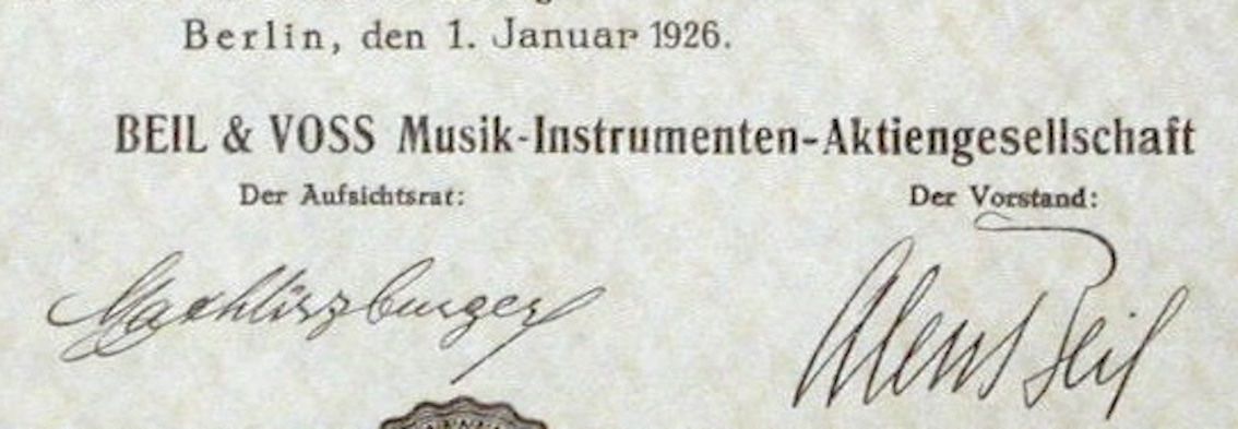 Documenti: Beil & Voss Musik-Instrumente-AG, Berlin - 1926 – Usato da Solothurn venduto da Sgasche 1