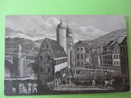 Ansichtskarte,  Sturm auf die Heidelberger Brücke 16.10.1799