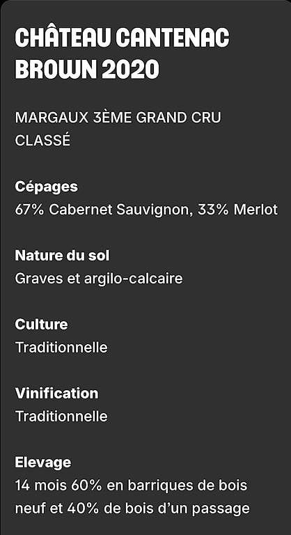 Vino: Château Cantenac Brown 2020 – Nuovo e nell'imballaggio originale da Matran venduto da kam_7k5k 2