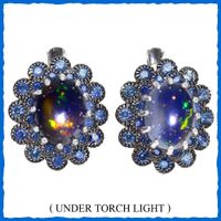 ♛ Einzigartige schwarze Opal - Saphir Ohrringe 925 Silber