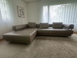 L-Kunstleder-Sofa taupe mit Auszugfunktion