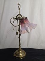 Antike Jugendstil Tischlampe Messing Glas Schirm, 35cm Hoch
