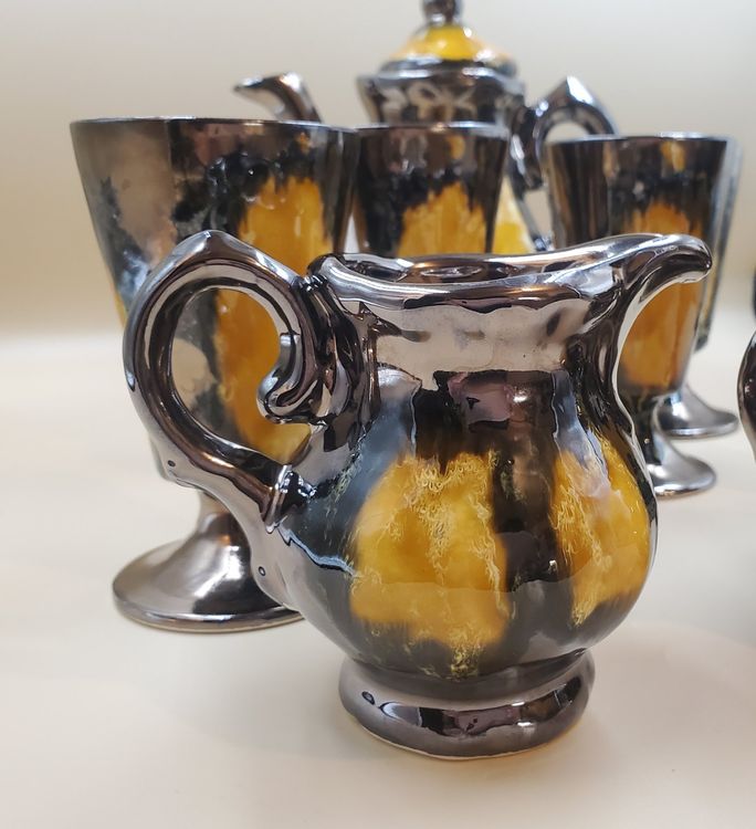 Service à thé/café céramique Vallauris bronze et jaune (D #39 occasion) à