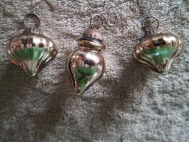 3 Vintage Christbaumkugeln Biedermeier, Glas, Zapfen