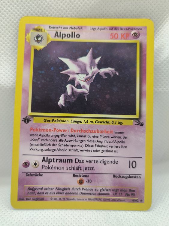 Alpollo 1. Edition Fossil Set Pokemon Karte Holo TCG (Gebraucht) in ...