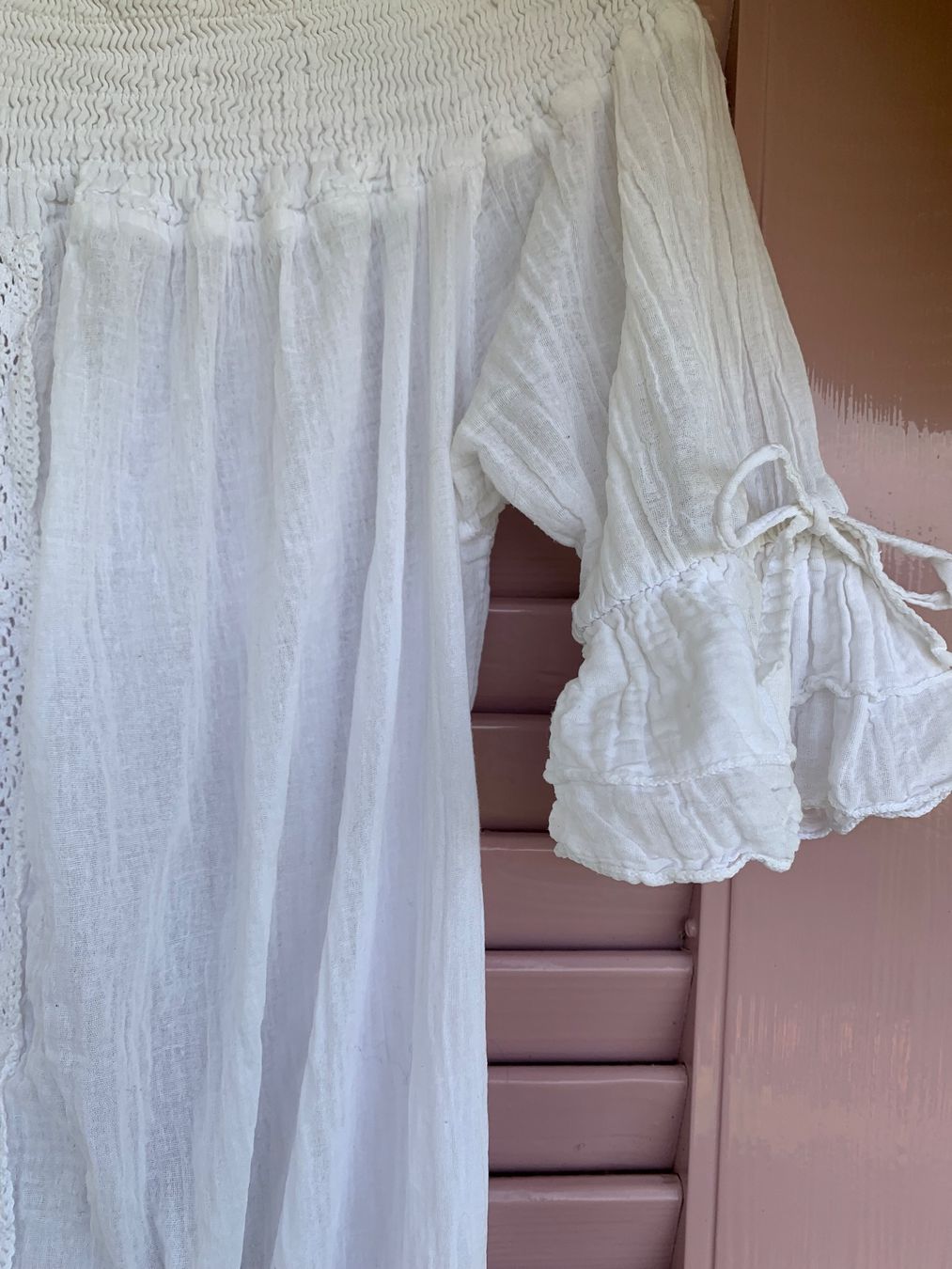 Camicette: Sommerbluse mit Carmenausschnitt und Spitze Gr. M/L – Usato da Heiden venduto da andraaa 4