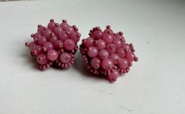Vintage Ohrclips, Modeschmuck, rosa Perlen,