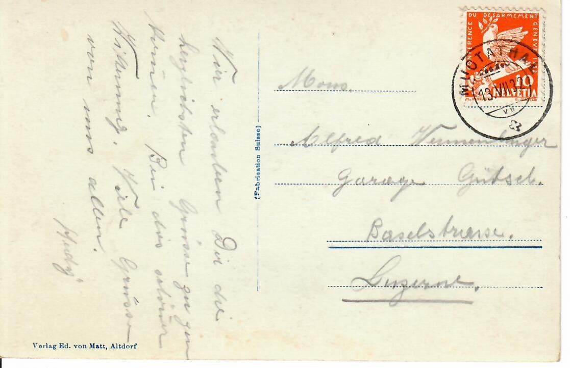 Ansichtskarten: Muotathal 1932 – Gebraucht aus Hochdorf von Ziegel-16 1