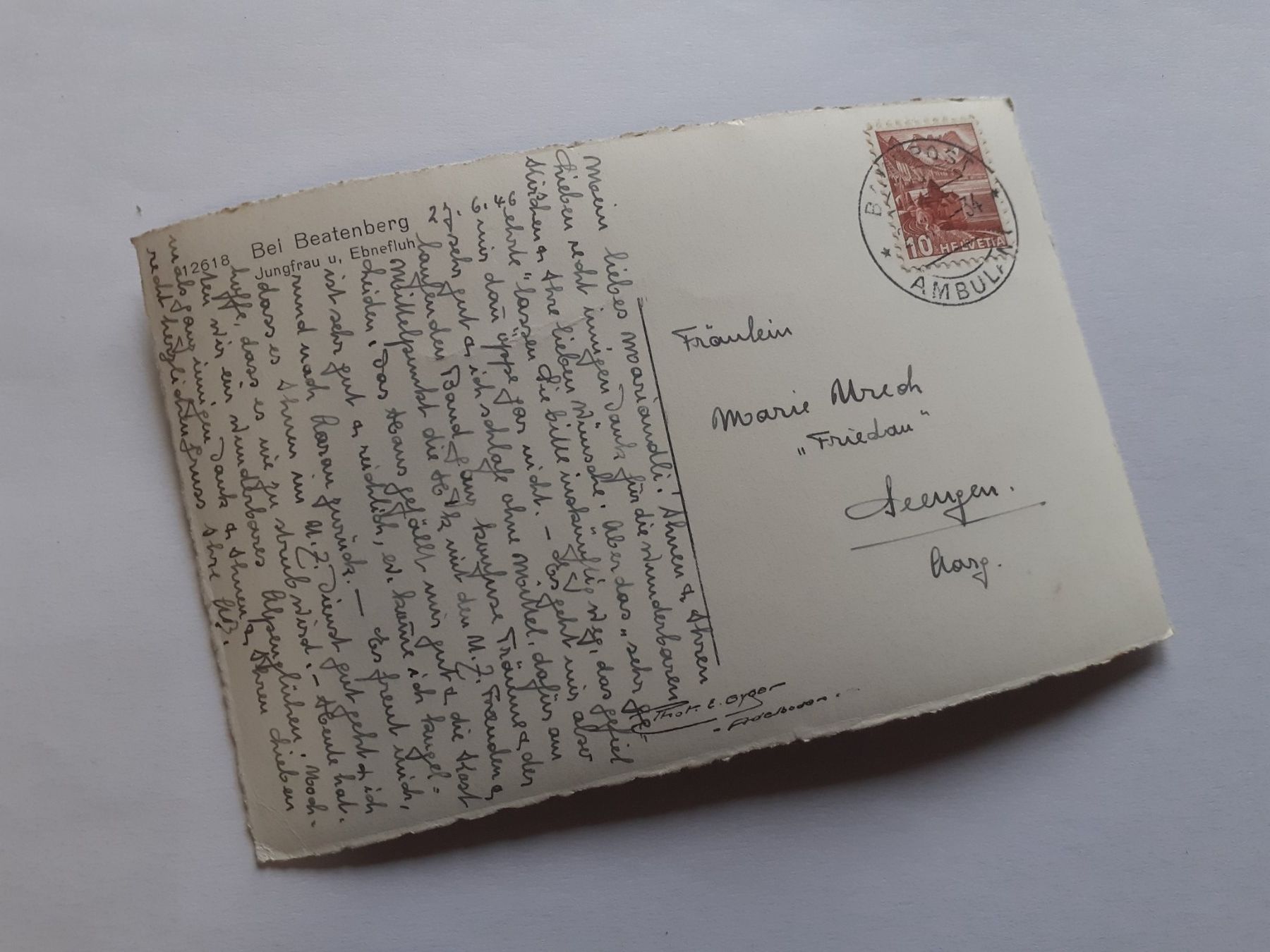 Cartoline postali: Bei BEATENBERG - JUNGFRAU - 1934 – Usato da Winterthur venduto da Ornyx7 1