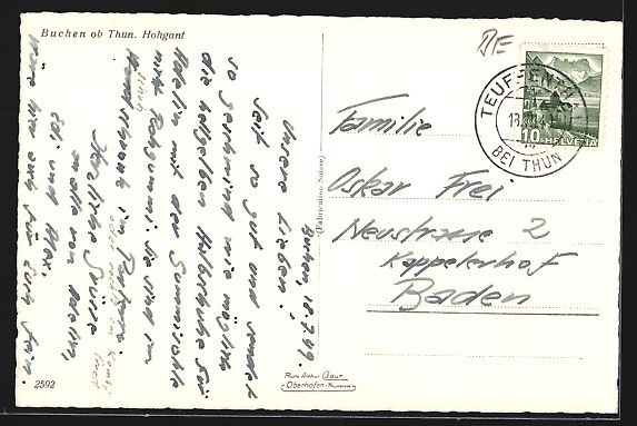 Cartoline postali: Buchen ob Thun, Ortsansicht mit Hohgant – Usato da Berlin venduto da bartko-reher 1