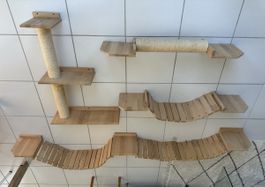 Wand-Kletterset für Katzen aus Holz gebrauchter Zustand