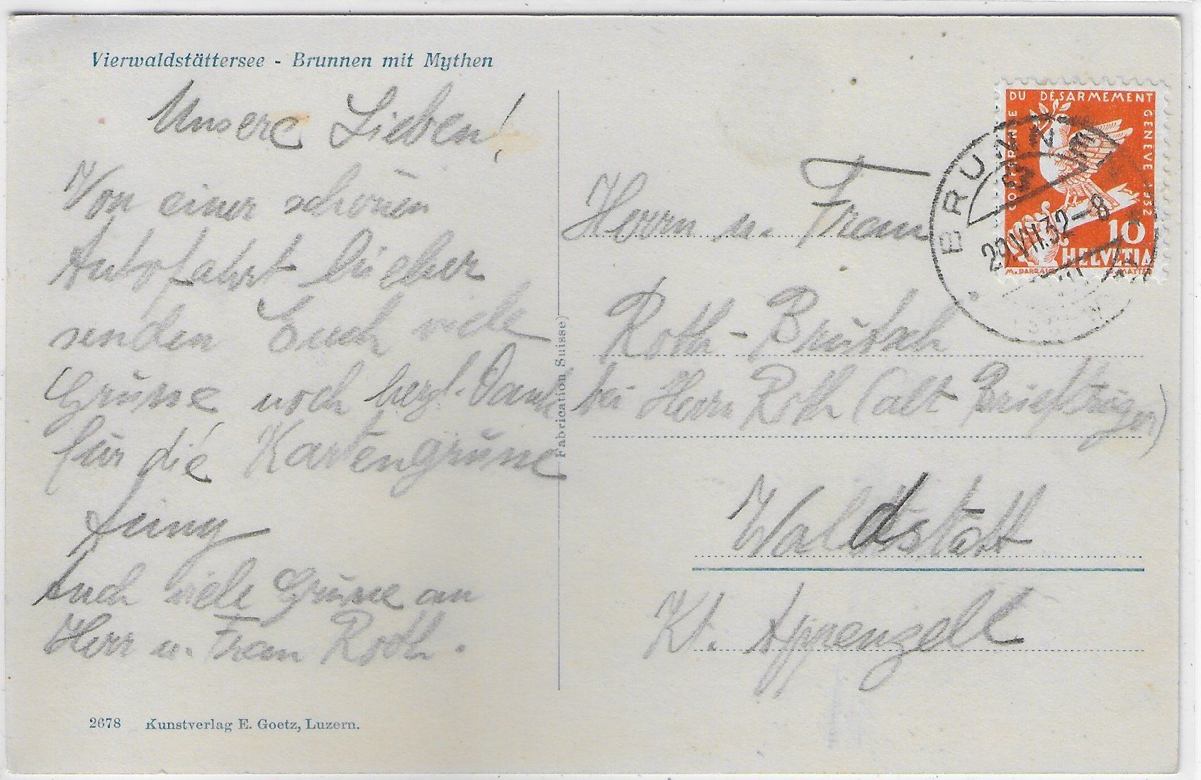 Cartoline postali: Vierwaldstättersee - Brunnen mit Mythen – Usato da Ettingen venduto da Kartenplanet 1