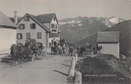 AK Furka Hotel Tiefengletsch, Realp, Diligenza, inizio 1900