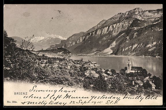 Cartoline postali: Brienz, Dorf am See mit Kirche und Bergk – Usato da Berlin venduto da bartko-reher