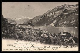 Brienz, Dorf am See mit Kirche und Bergk