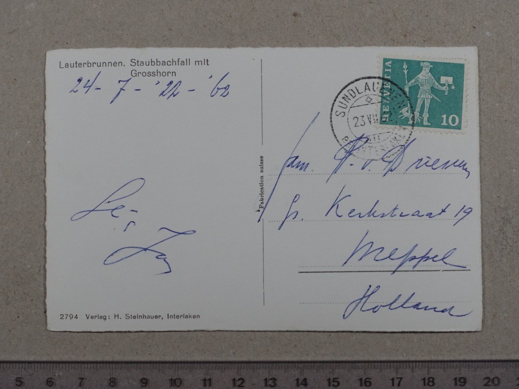 Cartoline postali: Lauterbrunnen, Staubbachfall, 1962 – Usato da Lenzburg venduto da fh1 1