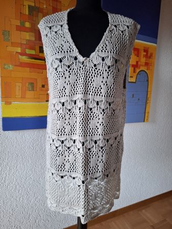Gr. L boho Long Weste Ajour Strick Creme passt 40 - 44. 1009
