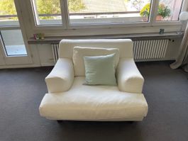 Sessel weiss Stoffbezug grosser Loungesessel gebraucht