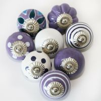 Möbelknopf-10 Stk Set Möbelknöpfe Lila Weiß Knäufe Keramik